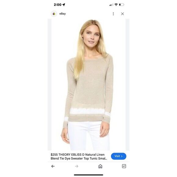 THEORY EBLISS D Natural Linen Blend Tie Dye Sweater Top Tunic - Picture 1 of 9